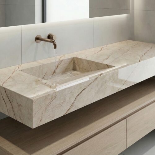 VASQUE PLANCIA - Effet marbre beige clair, Brillant