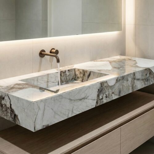 VASQUE PLANCIA - Effet marbre blanc/marron, Brillant