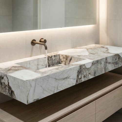 VASQUE PLANCIA - Effet marbre blanc/marron, Mat