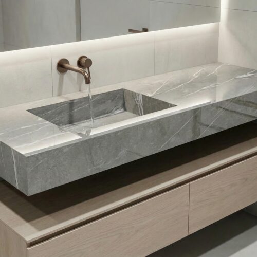 VASQUE PLANCIA - Effet marbre gris clair, Brillant