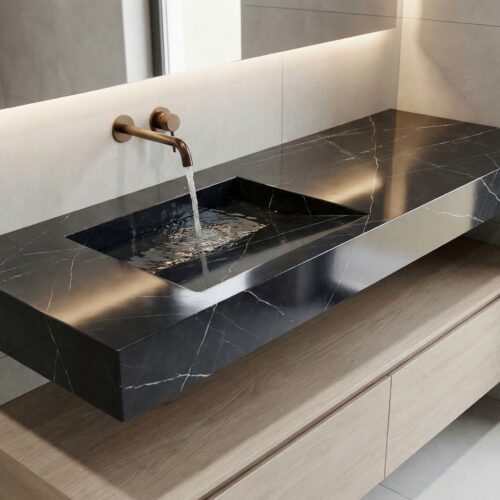 VASQUE PLANCIA - Effet marbre noir foncé, Brillant