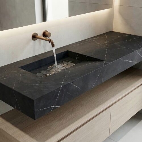 VASQUE PLANCIA - Effet marbre noir foncé, Mat