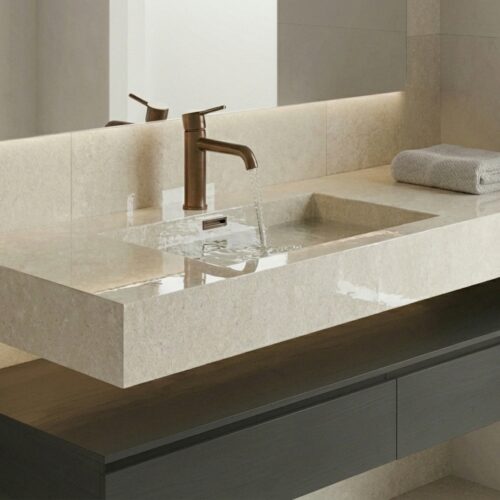 VASQUE PLANCIA - Effet pierres beige clair, Brillant