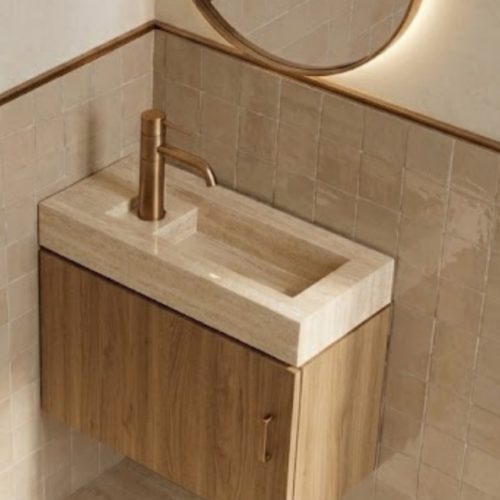 Vasque WC MINOVA 45 cm
Grès cérame EFFET TRAVERTIN finition BRILLANT