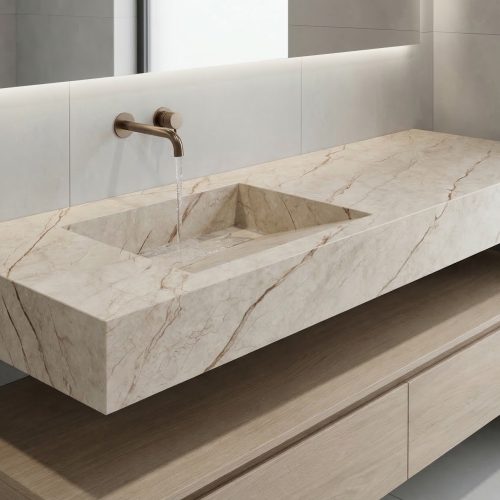 Plan vasque PLANCIA premium en Grès cérame EFFET MARBRE BEIGE CLAIR  MAT 120 cm