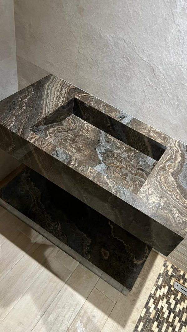 "VASQUE UNOVA 80 cm 
Effet Pierres fossiles marron  finition Mat  "