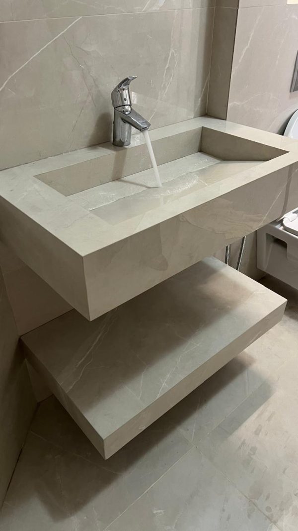 "VASQUE UNOVA 90 cm 
Effet Marbre  Beige  finition Brillant  "