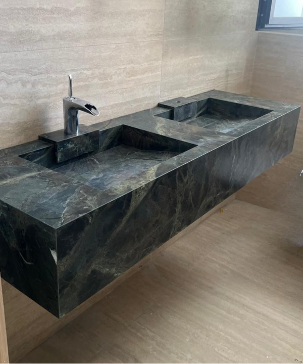 "VASQUE DUOVA 140 cm sur mesure Effet Pierres belu vert finition MAT Double LAVABO "