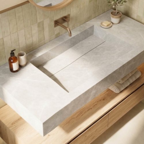 Plan vasque suspendu UNOVA 80 cm EFFET MARBRE GRIS CLAIR finition MAT