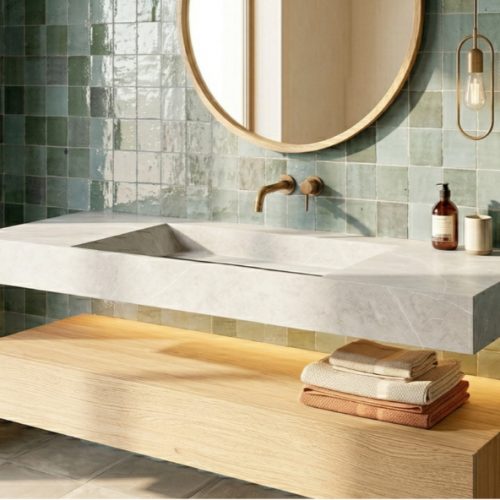Plan vasque suspendu UNOVA 100 cm EFFET MARBRE GRIS CLAIR finition MAT