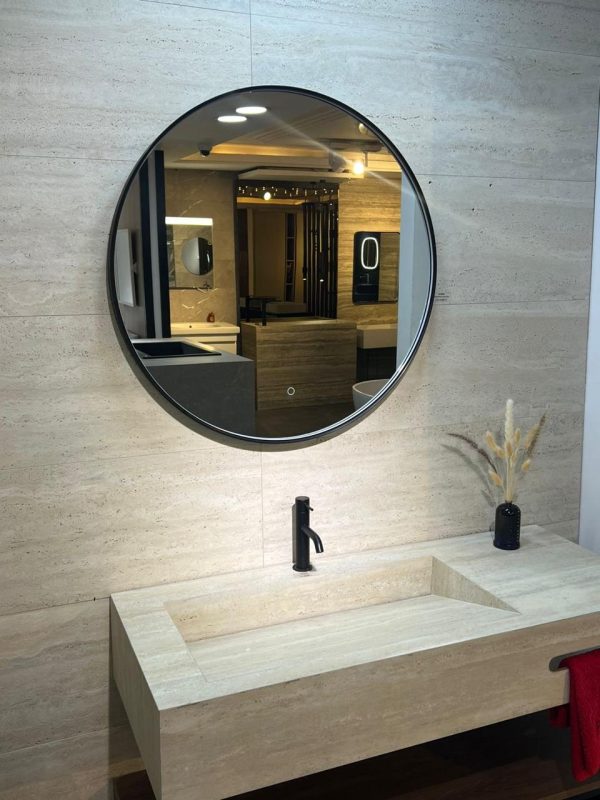 "VASQUE PLANCIA 100 cm
Effet marbre TRAVERTIN   clair finition MAT 
LAVABO côté  gauche "