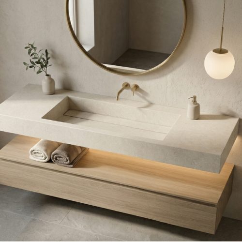 Plan vasque suspendu UNOVA 100 cm EFFET PIERRES BEIGE CLAIR finition MATE