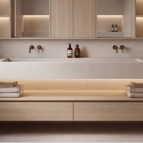 Plan vasque suspendu UNOVA 140 cm EFFET PIERRES BEIGE CLAIR finition MATE