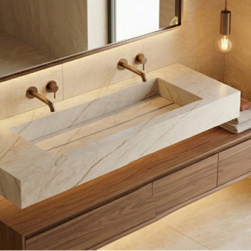 Plan vasque suspendu UNOVA 140 cm Effet Marbre beige clair finition mat