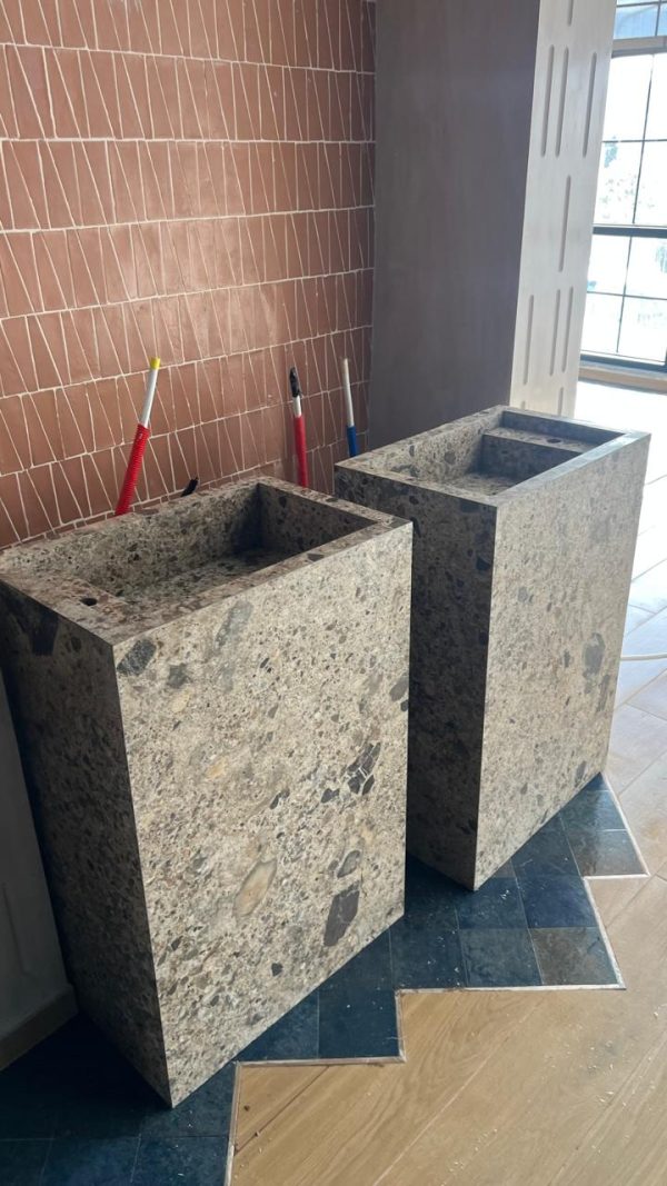"VASQUE TOPIA 30 x 70 cm personnalisé Effet Pierres fossiles finition Mat "